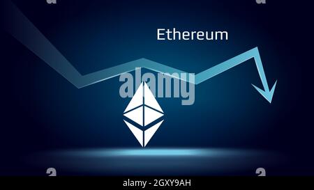 Ethereum ETH en tendance à la baisse et les prix à la baisse. Symbole de pièce de chiffrement et flèche vers le bas. Uniswap s'est écrasé et est tombé. Crise des échanges de crypto-monnaies et cr Illustration de Vecteur