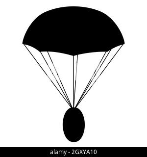 Parachute concept AirDrop avec icône de silhouette de pièce isolée sur blanc. Pièce de monnaie grise vierge avec espace pour le logo ou le symbole. Illustration vectorielle. Illustration de Vecteur