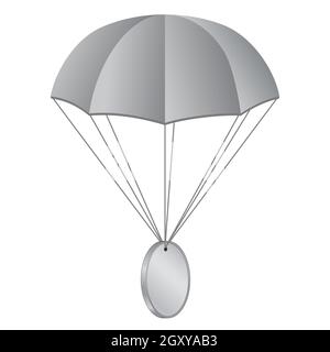 Parachute concept AirDrop avec pièce isolée sur blanc. Pièce de monnaie grise vierge avec espace pour le logo ou le symbole. Illustration vectorielle. Illustration de Vecteur