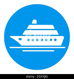 Icône de glyphe blanc à vecteur plat du paquebot de croisière. Symbole graphique pour la conception, le logo, l'application, l'interface utilisateur du site Web et des applications de voyage et de tourisme Banque D'Images