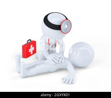 Médecin pour prodiguer les premiers soins. Isolé sur fond blanc Banque D'Images