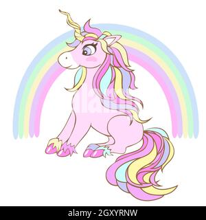 Jolie licorne avec une illustration arc-en-ciel.Vector. Illustration de Vecteur