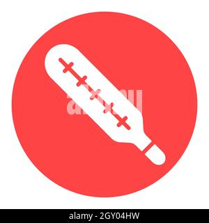 Thermomètre médical au mercure, vecteur, icône en glyphe blanc. Signe de médecine et de soutien médical. Symbole graphique pour la conception de sites Web médicaux et d'applications, logo, application, Banque D'Images
