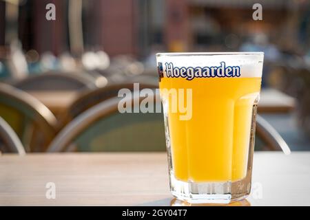 Verre Hoegaarden à la PLAQUE de CUISSON sur le toit ou à la maison de la bière à Bangkok, Thaïlande Mars, 2019 Banque D'Images