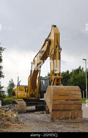 Pelle hydraulique sur chantier, Allemagne Banque D'Images