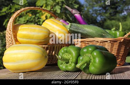 Ginkaku Korean Melons avec Bell Peppers, aubergine et Zucchini Banque D'Images