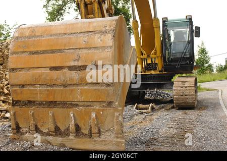 Pelle hydraulique sur chantier, Allemagne Banque D'Images