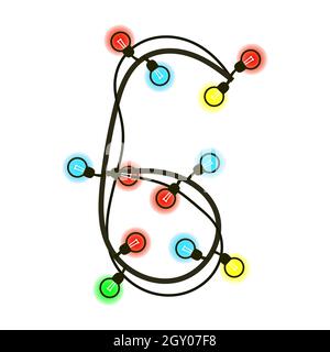 Chiffre de Noël 6 de guirlande isolée sur blanc. Ampoules colorées sur les fils. Police manuscrite pour le texte ou le logo. Vecteur EPS 10. Illustration de Vecteur