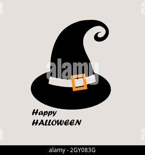 Chapeau de sorcière noir.Fête d'Halloween.Créez une carte postale, une affiche ou une circulaire.Illustration plate. Illustration de Vecteur