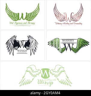 Ensemble d'ailes modernes logo initial Illustration de Vecteur