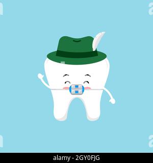 Octoberfest dents en chapeau allemand avec icône de plume isolée. Illustration de Vecteur