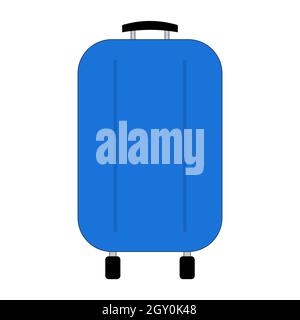 Valise de voyage sur roues isolées sur blanc. Valise de voyage moderne en plastique bleu. Poignée de transport. Vecteur EPS10. Illustration de Vecteur