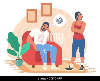 Couple familial malheureux ayant des problèmes de relation.Conflit de mariage, crise, désaccord divorce, illustration vectorielle Illustration de Vecteur