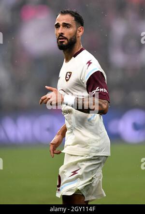 REGGIO NELl'EMILIA, ITALIE - SEPTEMBRE 26: Grigoris Kastanos des Etats-Unis Salernitana réagit, pendant la série Un match entre les Etats-Unis Sassuolo et les Etats-Unis Salernitana au Mapei Stadium - Citta' del Tricolor le 26 septembre 2021 à Reggio nell'Emilia, Italie. (Photo par MB Media) Banque D'Images