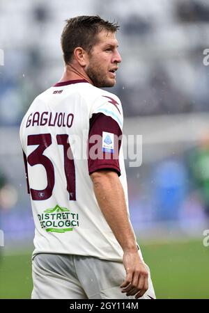 REGGIO NELl'EMILIA, ITALIE - SEPTEMBRE 26: Riccardo Gagliolo des États-Unis Salernitana réagit, pendant la série Un match entre les États-Unis Sassuolo et les États-Unis Salernitana au Mapei Stadium - Citta' del Tricolore le 26 septembre 2021 à Reggio nell'Emilia, Italie. (Photo par MB Media) Banque D'Images