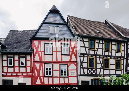 Maisons historiques à colombages, façades de maisons, Eltville, Hesse, Allemagne Banque D'Images