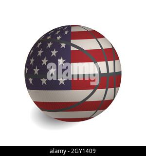 Basket-ball avec le drapeau des États-Unis sur un fond blanc projette une ombre, vecteur Illustration de Vecteur