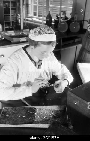 Laborantin füllt eine in einem der Travail Behringwerke Medikamente ab, Marburg, Deutschland 1930 er Jahre. Un assistant de laboratoire est la mise à niveau de médicament dans le laboratoire de l'Behringwerke, Marburg, Allemagne 1930. Banque D'Images
