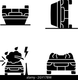 Collisions de véhicules automobiles icônes de glyphes noires définies sur un espace blanc Illustration de Vecteur
