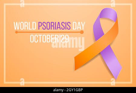 Concept de journée mondiale de sensibilisation au psoriasis. Modèle de bannière avec sensibilité au ruban lavande (violet) et orange. Illustration vectorielle. Illustration de Vecteur