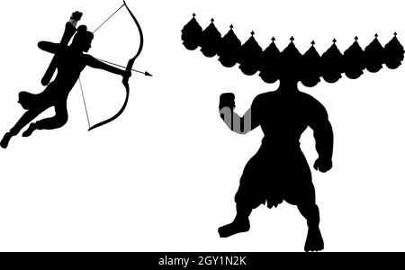 Silhouettes Rama tuant Ravana. Bonne Dussehra. Festival indien. Icône de symbole d'illustration Illustration de Vecteur