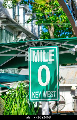 Célèbre panneau de rue Mile 0 à Key West, Floride Banque D'Images