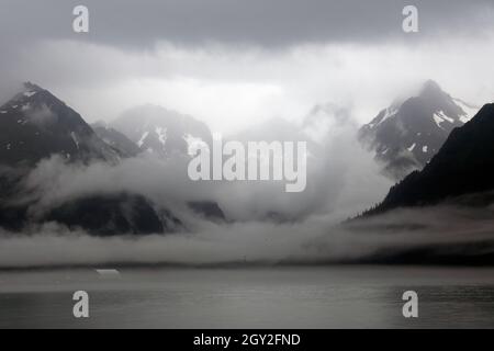 Brouillard épais sur la côte de l'île Fox, Resurrection Bay, Seward, Alaska, États-Unis Banque D'Images