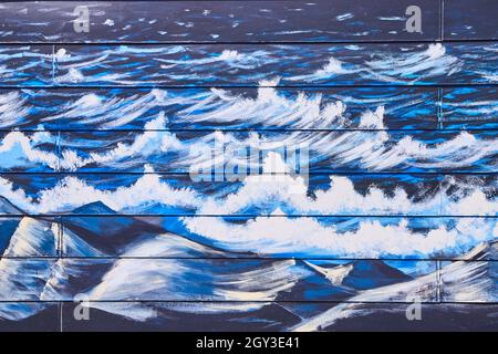 Peinture des vagues du lac sur un mur en vinyle Banque D'Images