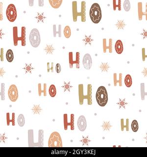 Motif sans couture avec lettrage scandinave hoho.Jolie lettre et flocon de neige sur fond blanc.Papier peint abstrait et décoration d'emballage.Symbole Illustration de Vecteur