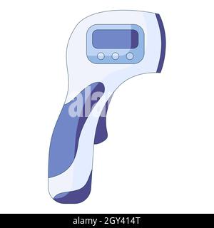 Thermomètre infrarouge, contrôle de la température du corps dans un style plat isolé sur fond blanc Illustration de Vecteur