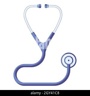 Icône d'un stéthoscope médical bleu, concept de soins de santé et de premiers soins dans un style plat isolé sur un fond blanc. Illustration de Vecteur
