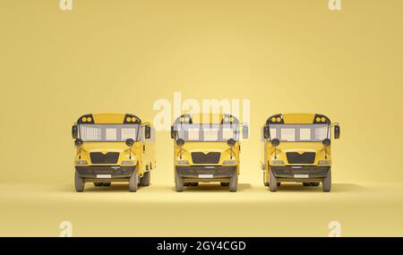 Bus scolaire isolé sur fond jaune pastel, concept de retourner à l'école.Illustration d'école isolée simple.Rendu 3d tendance pour le multimédia Banque D'Images