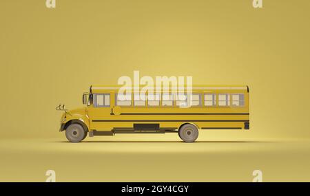 Bus scolaire isolé sur fond jaune pastel, concept de retourner à l'école.Illustration d'école isolée simple.Rendu 3d tendance pour le multimédia Banque D'Images