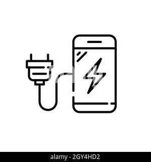 Téléphone avec icône de chargeur.Smartphone avec prise électrique ab.Pixel parfait, contour modifiable Illustration de Vecteur