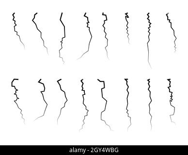 Fissures de masse.La masse se divise verticalement.Ensemble d'illustrations vectorielles isolé sur blanc. Illustration de Vecteur