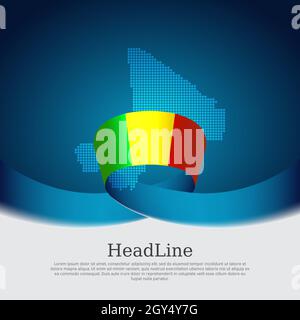 Drapeau du Mali, carte en mosaïque sur fond bleu blanc.Ruban ondulé avec le drapeau du mali.Bannière vectorielle, affiche nationale.Livret d'affaires.Patriote d'état Illustration de Vecteur