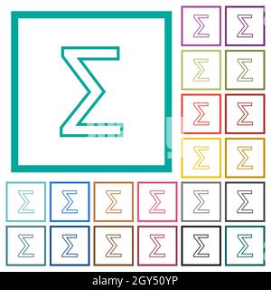 Le symbole de somme entoure les icônes de couleur plate avec des cadres de quadrant sur fond blanc Illustration de Vecteur