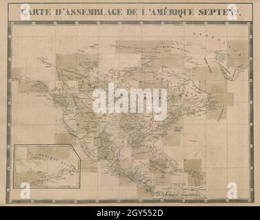 Carte d'assemblage de l'Amérique septembre.Amérique du Nord.Carte VANDERMAELEN 1827 Banque D'Images
