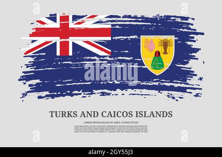 Drapeau des îles Turks et Caicos avec effet de pinceau et affiche de texte d'information, fond vectoriel Illustration de Vecteur