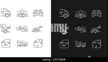 Les icônes linéaires des accidents de la route sont définies pour le mode sombre et le mode clair Illustration de Vecteur