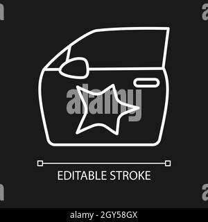 Icône linéaire blanche de bosselure sur le côté de la voiture pour un thème sombre Illustration de Vecteur