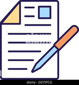 Icône de couleur RVB de signature de document Illustration de Vecteur