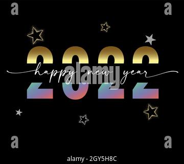 2022 texte « happy new year ».Сreative Nouveau-an, typographie vectorielle pour carte de vœux ou bannière de vacances Illustration de Vecteur