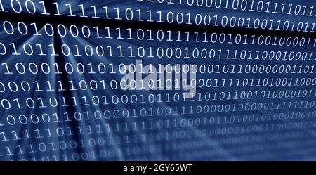 Chiffres de données binaires numériques colorés et arrière-plan de code binaire de diffusion avec faisceaux lumineux. Banque D'Images