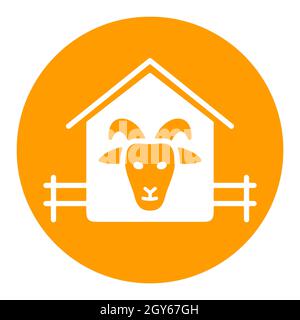 Icône en glyphe blanc de la maison de chèvre. Signe animal de ferme. Symbole graphique pour la conception de votre site Web, votre logo, votre application, votre interface utilisateur. Illustration vectorielle Banque D'Images