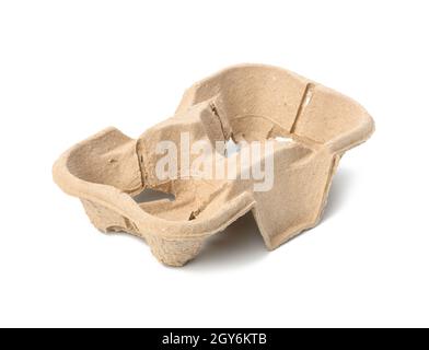 porte-boissons chaudes recyclable marron, porte-papier pour deux tasses à emporter, fond blanc Banque D'Images