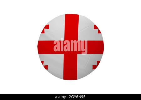 Football aux couleurs du drapeau de Géorgie isolé sur fond blanc. Dans une image de championnat conceptuel soutenant la Géorgie. Banque D'Images