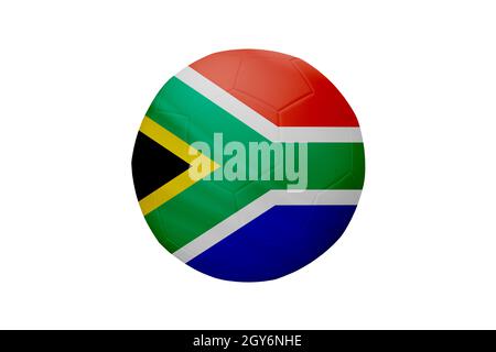 Football aux couleurs du drapeau de la République sud-africaine isolé sur fond blanc. Dans une image de championnat conceptuel soutenant South African Re Banque D'Images