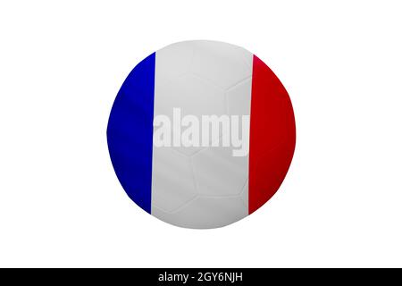 Football aux couleurs du drapeau de France isolé sur fond blanc. Dans une image conceptuelle de championnat de soutien à la France. Banque D'Images