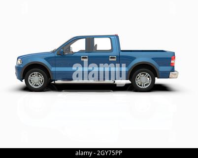 Pick-up générique et sans marque avec cabine fermée isolée sur une illustration 3d blanche, studio de camionnettes contemporain, véhicule utilitaire UTE au Banque D'Images